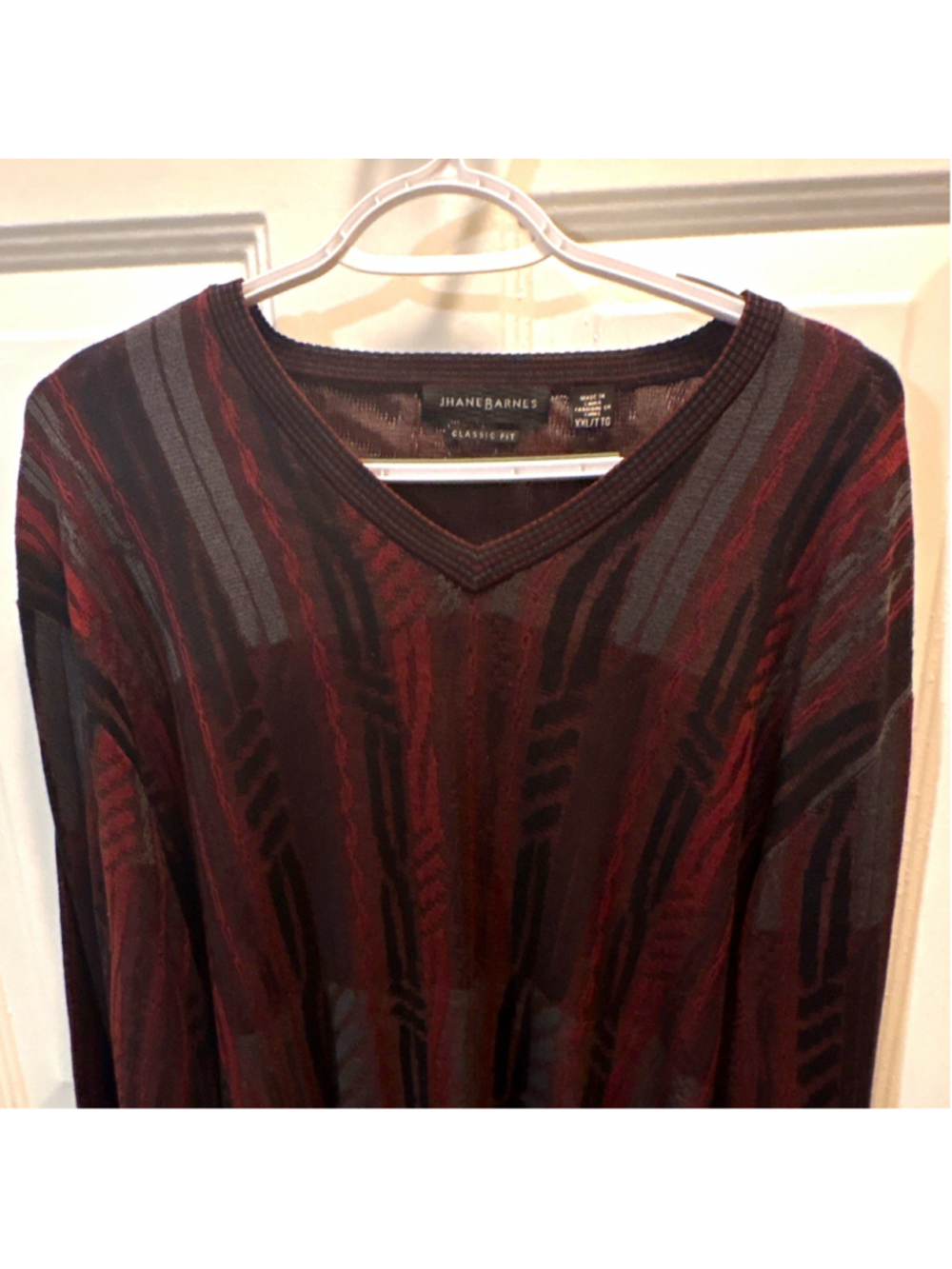 Jhane Barnes Men's 2XL Classic Fit V-Neck Pullover Knit Sweater Striped